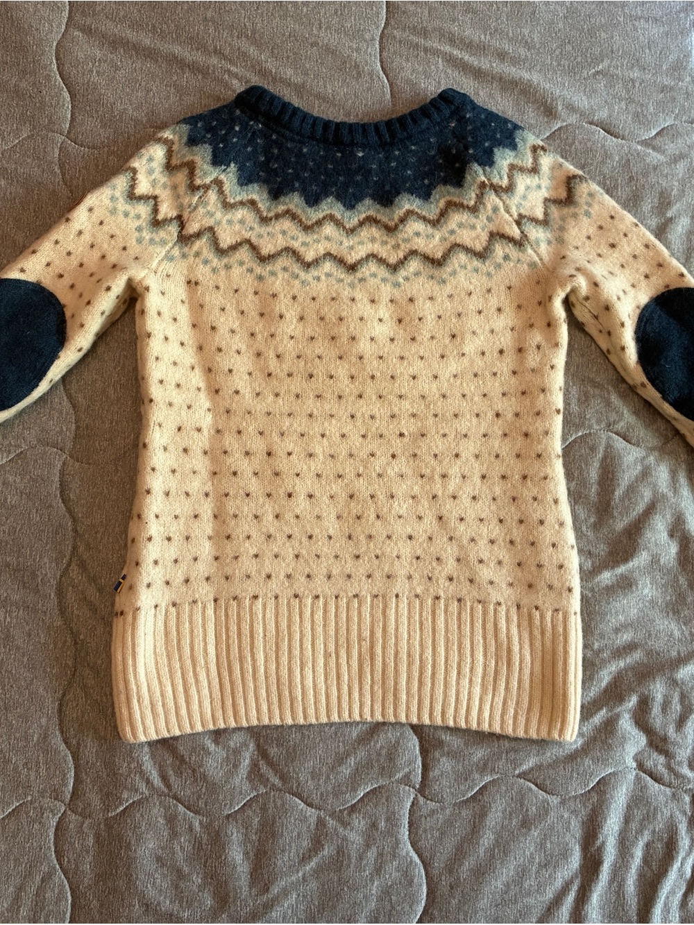 Fjall Raven Cream Fair Isle Crewneck Sweater with Navy Accents - Women's